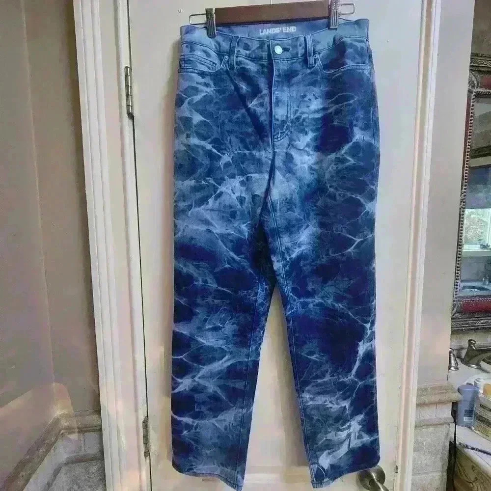 32. Land's end acid wash straight leg jeans  size 10 light blue dark blue - Picture 3 of 7